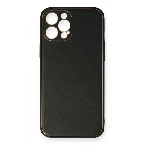 Mey İthalat®  iPhone 12 Pro Kılıf Coco Deri Silikon Kapak - Siyah