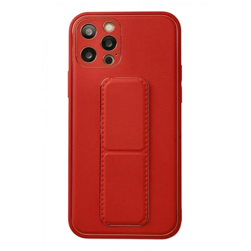 Mey İthalat®  iPhone 12 Pro Kılıf Coco Deri Standlı Kapak - Kırmızı