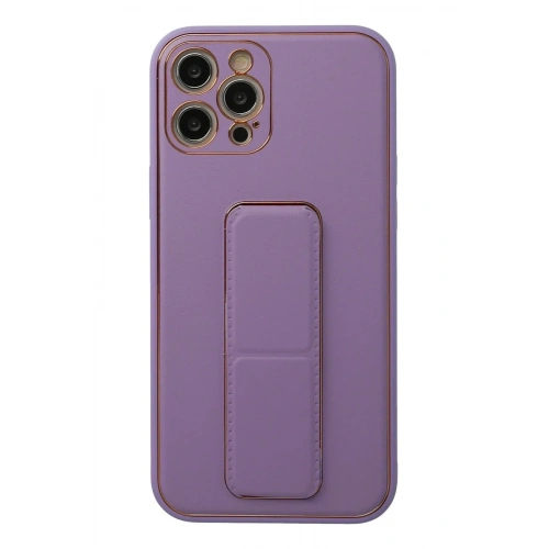 Mey İthalat®  iPhone 12 Pro Kılıf Coco Deri Standlı Kapak - Lila