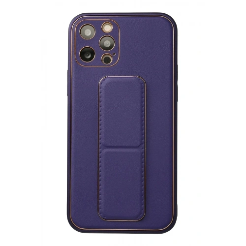 Mey İthalat®  iPhone 12 Pro Kılıf Coco Deri Standlı Kapak - Mor