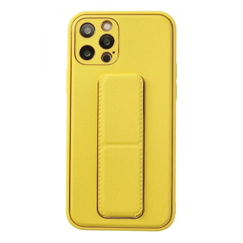 Mey İthalat®  iPhone 12 Pro Kılıf Coco Deri Standlı Kapak - Sarı