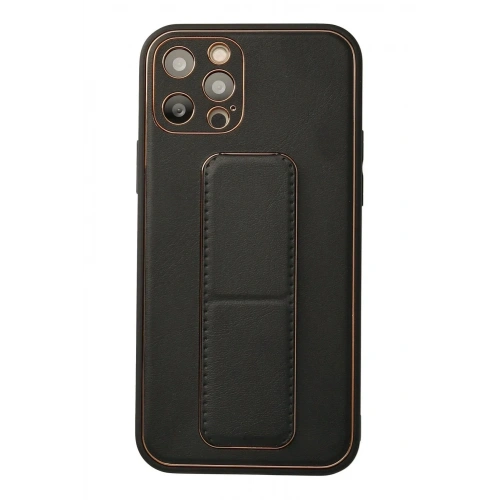 Mey İthalat®  iPhone 12 Pro Kılıf Coco Deri Standlı Kapak - Siyah