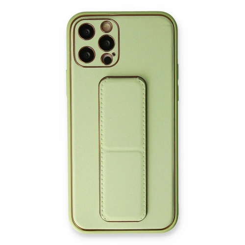 Mey İthalat®  iPhone 12 Pro Kılıf Coco Deri Standlı Kapak - Su Yeşili