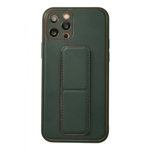 Mey İthalat®  iPhone 12 Pro Kılıf Coco Deri Standlı Kapak - Yeşil