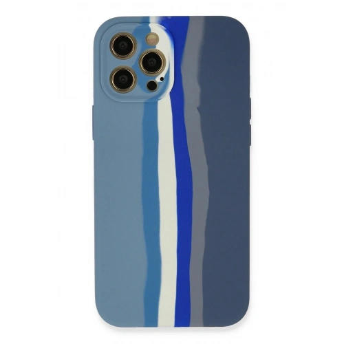 Mey İthalat®  iPhone 12 Pro Kılıf Ebruli Lansman Silikon - Mavi-Gri