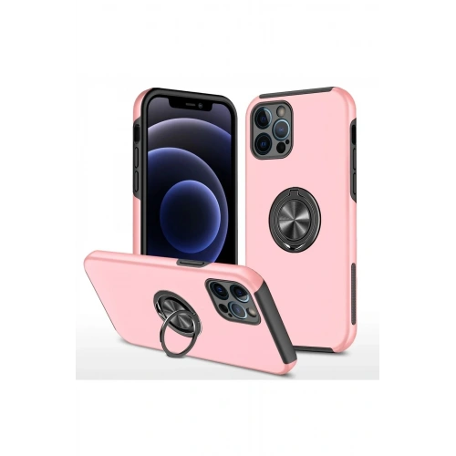 Mey İthalat®  iPhone 12 Pro Kılıf Elit Yüzüklü Kapak - Pembe