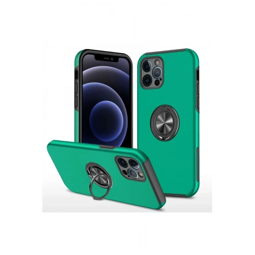 Mey İthalat®  iPhone 12 Pro Kılıf Elit Yüzüklü Kapak - Yeşil