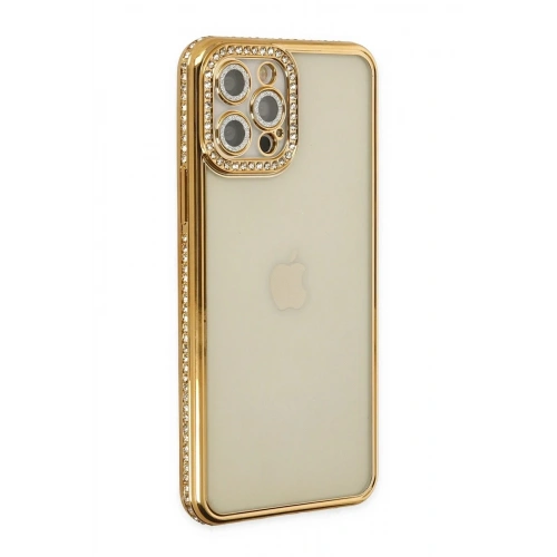Mey İthalat®  iPhone 12 Pro Kılıf Joke Taşlı Silikon - Gold