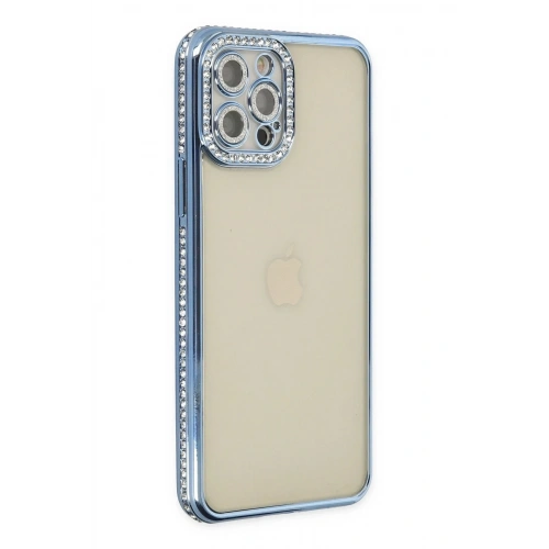 Mey İthalat®  iPhone 12 Pro Kılıf Joke Taşlı Silikon - Mavi