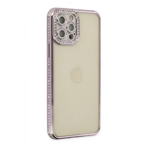 Mey İthalat®  iPhone 12 Pro Kılıf Joke Taşlı Silikon - Mor