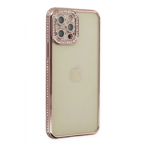 Mey İthalat®  iPhone 12 Pro Kılıf Joke Taşlı Silikon - Pembe