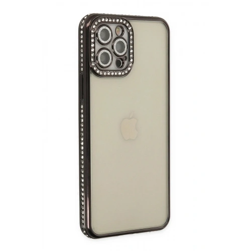 Mey İthalat®  iPhone 12 Pro Kılıf Joke Taşlı Silikon - Siyah