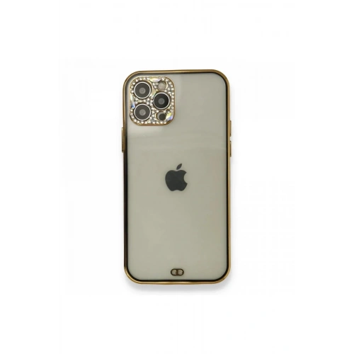 Mey İthalat®  iPhone 12 Pro Kılıf Liva Taşlı Silikon - Siyah