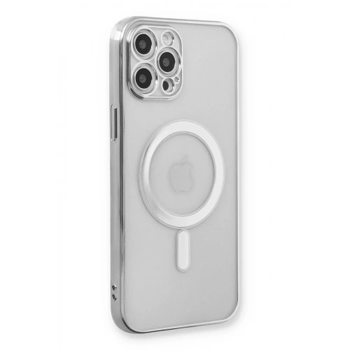 Mey İthalat®  iPhone 12 Pro Kılıf Magneticsafe Lazer Silikon - Gümüş