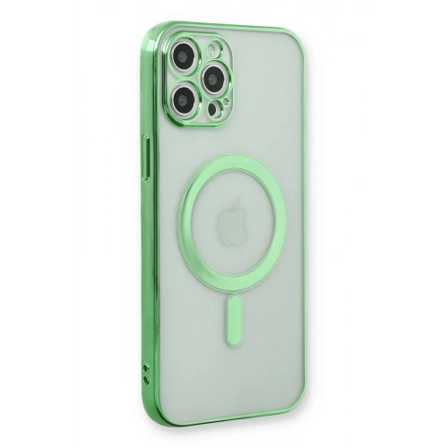 Mey İthalat®  iPhone 12 Pro Kılıf Magneticsafe Lazer Silikon - Haki Yeşil