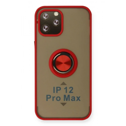 Mey İthalat®  iPhone 12 Pro Kılıf Montreal Yüzüklü Silikon Kapak - Kırmızı