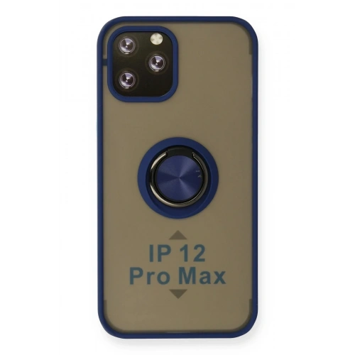 Mey İthalat®  iPhone 12 Pro Kılıf Montreal Yüzüklü Silikon Kapak - Lacivert