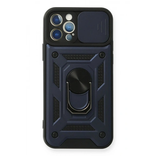 Mey İthalat®  iPhone 12 Pro Kılıf Pars Lens Yüzüklü Silikon - Lacivert