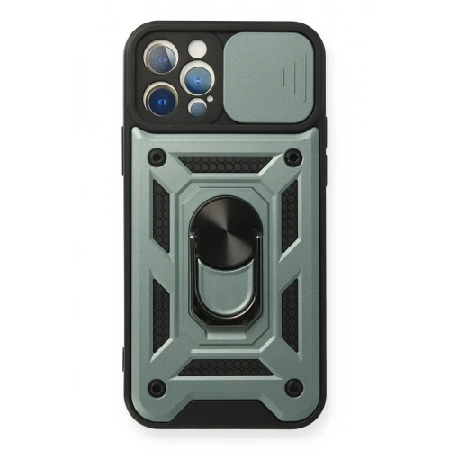 Mey İthalat®  iPhone 12 Pro Kılıf Pars Lens Yüzüklü Silikon - Yeşil