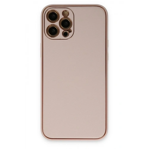 Mey İthalat®  iPhone 12 Pro Max Kılıf Coco Deri Silikon Kapak - Pudra