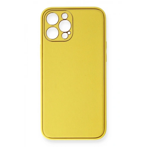 Mey İthalat®  iPhone 12 Pro Max Kılıf Coco Deri Silikon Kapak - Sarı