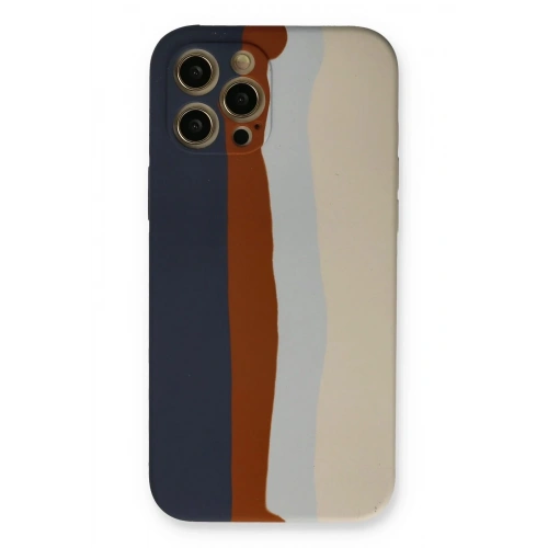 Mey İthalat®  iPhone 12 Pro Max Kılıf Ebruli Lansman Silikon - Lacivert-Krem