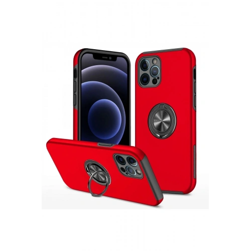 Mey İthalat®  iPhone 12 Pro Max Kılıf Elit Yüzüklü Kapak - Kırmızı
