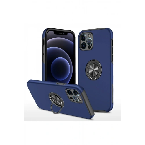 Mey İthalat®  iPhone 12 Pro Max Kılıf Elit Yüzüklü Kapak - Lacivert