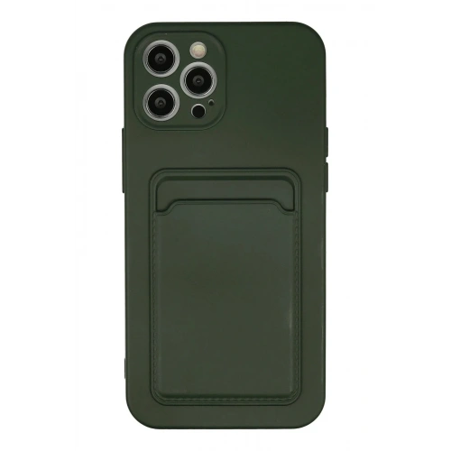 Mey İthalat®  iPhone 12 Pro Max Kılıf Kelvin Kartvizitli Silikon - Koyu Yeşil