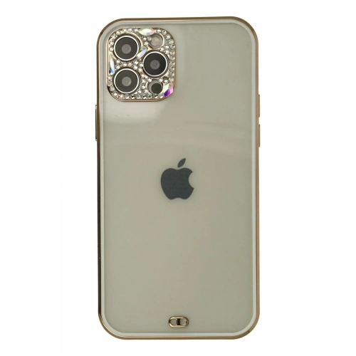 Mey İthalat®  iPhone 12 Pro Max Kılıf Liva Taşlı Silikon - Beyaz