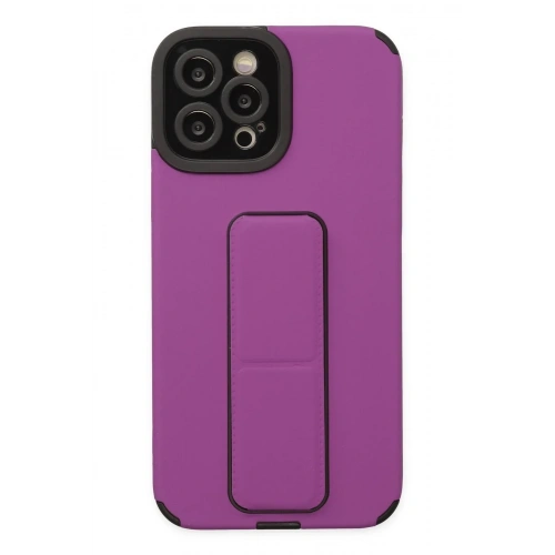 Mey İthalat®  iPhone 12 Pro Max Kılıf Mega Standlı Silikon - Mor