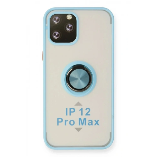 Mey İthalat®  iPhone 12 Pro Max Kılıf Montreal Yüzüklü Silikon Kapak - Buz Mavi