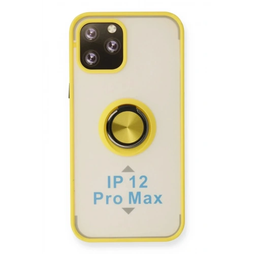 Mey İthalat®  iPhone 12 Pro Max Kılıf Montreal Yüzüklü Silikon Kapak - Sarı