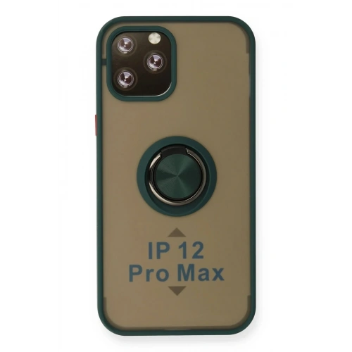 Mey İthalat®  iPhone 12 Pro Max Kılıf Montreal Yüzüklü Silikon Kapak - Yeşil