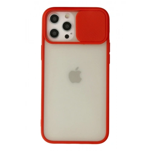 Mey İthalat®  iPhone 12 Pro Max Kılıf Palm Buzlu Kamera Sürgülü Silikon - Kırmızı