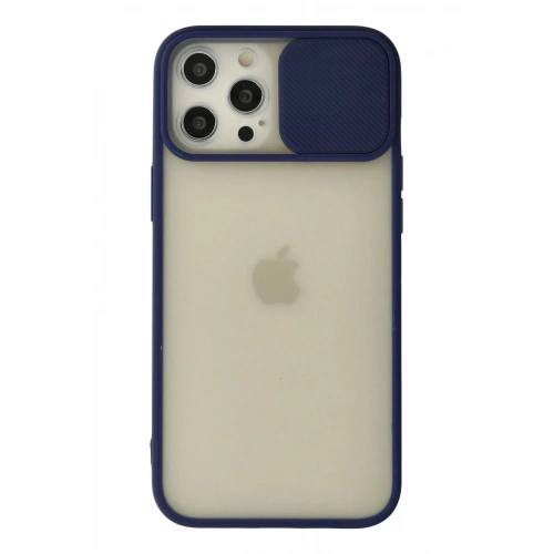 Mey İthalat®  iPhone 12 Pro Max Kılıf Palm Buzlu Kamera Sürgülü Silikon - Lacivert