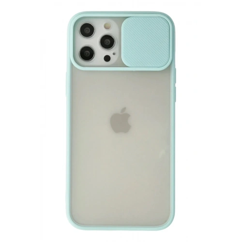 Mey İthalat®  iPhone 12 Pro Max Kılıf Palm Buzlu Kamera Sürgülü Silikon - Turkuaz