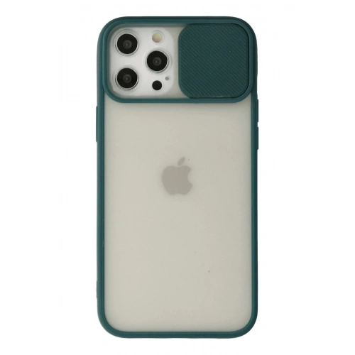 Mey İthalat®  iPhone 12 Pro Max Kılıf Palm Buzlu Kamera Sürgülü Silikon - Yeşil