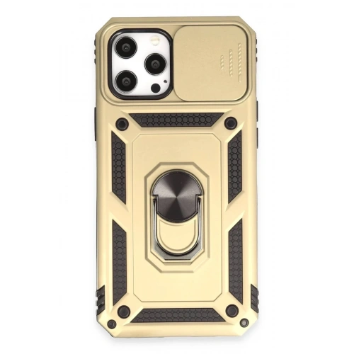 Mey İthalat®  iPhone 12 Pro Max Kılıf Pars Lens Yüzüklü Silikon - Gold