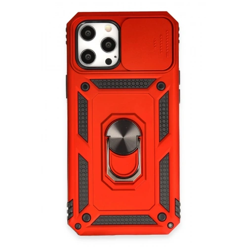 Mey İthalat®  iPhone 12 Pro Max Kılıf Pars Lens Yüzüklü Silikon - Kırmızı