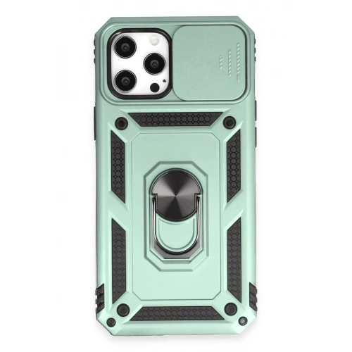 Mey İthalat®  iPhone 12 Pro Max Kılıf Pars Lens Yüzüklü Silikon - Yeşil