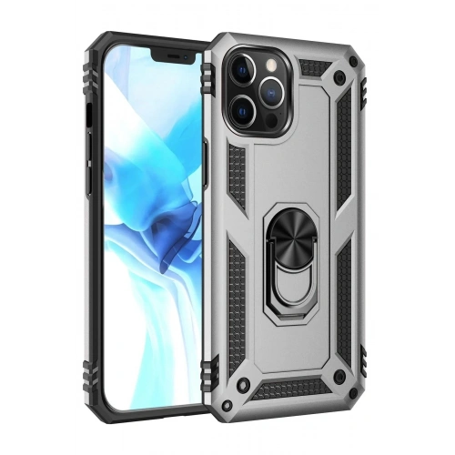 Mey İthalat®  iPhone 12 Pro Max Kılıf Sofya Yüzüklü Silikon Kapak - Gümüş