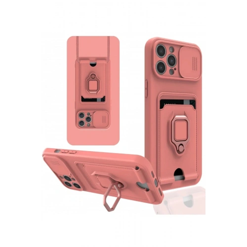Mey İthalat®  iPhone 12 Pro Max Kılıf Zuma Kartvizitli Yüzüklü Silikon - Pembe