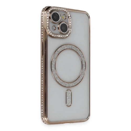 Mey İthalat®  iPhone 13 Kılıf Joke Simli Magneticsafe Kılıf - Gold