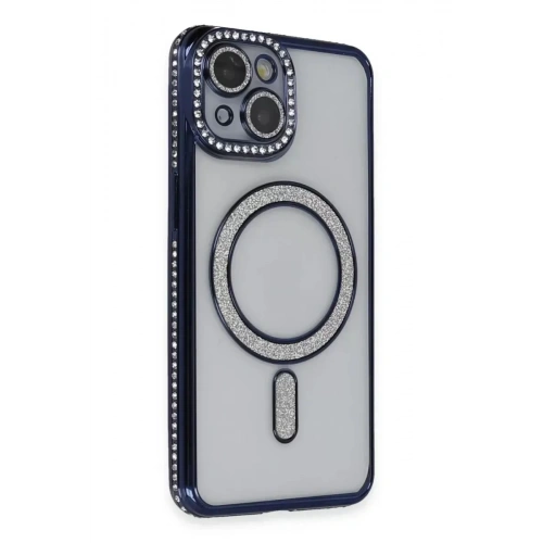 Mey İthalat®   iPhone 13 Kılıf Joke Simli Magneticsafe Kılıf - Lacivert