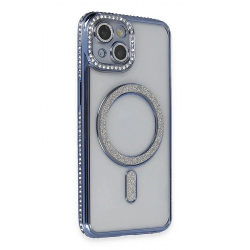 Mey İthalat®  iPhone 13 Kılıf Joke Simli Magneticsafe Kılıf - Mavi
