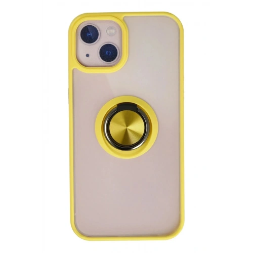 Mey İthalat®  iPhone 13 Kılıf Montreal Yüzüklü Silikon Kapak - Sarı