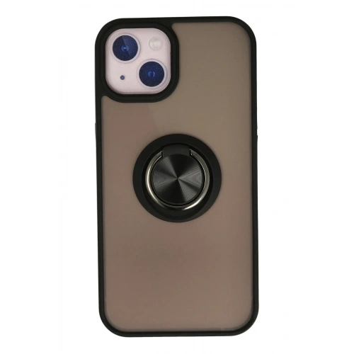Mey İthalat®  iPhone 13 Kılıf Montreal Yüzüklü Silikon Kapak - Siyah