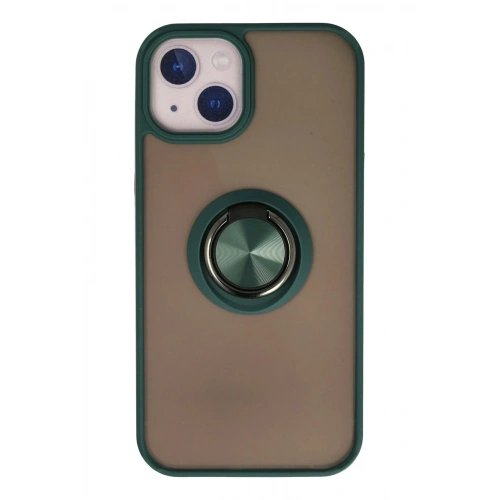 Mey İthalat®  iPhone 13 Kılıf Montreal Yüzüklü Silikon Kapak - Yeşil