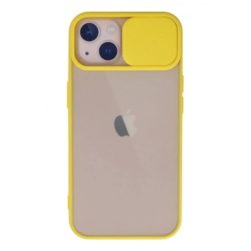 Mey İthalat®  iPhone 13 Kılıf Palm Buzlu Kamera Sürgülü Silikon - Sarı